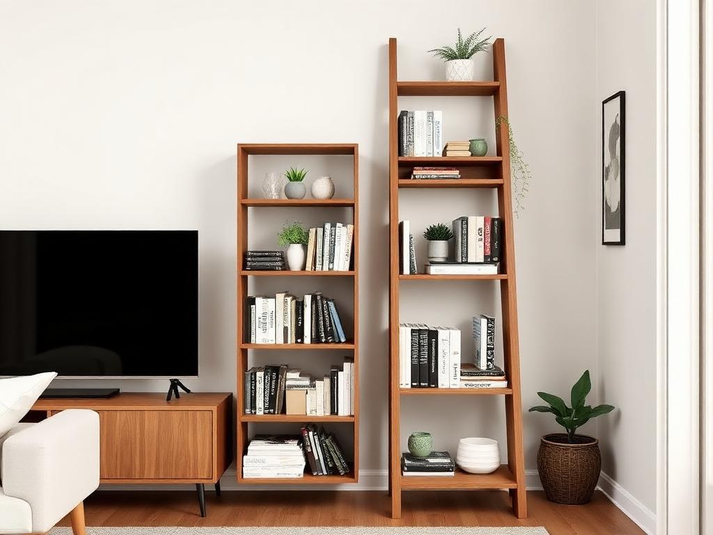 Ladder Shelf Rental Friendly Plan Ladder shelf woodworking plan, rental friendly leaning bookcase
